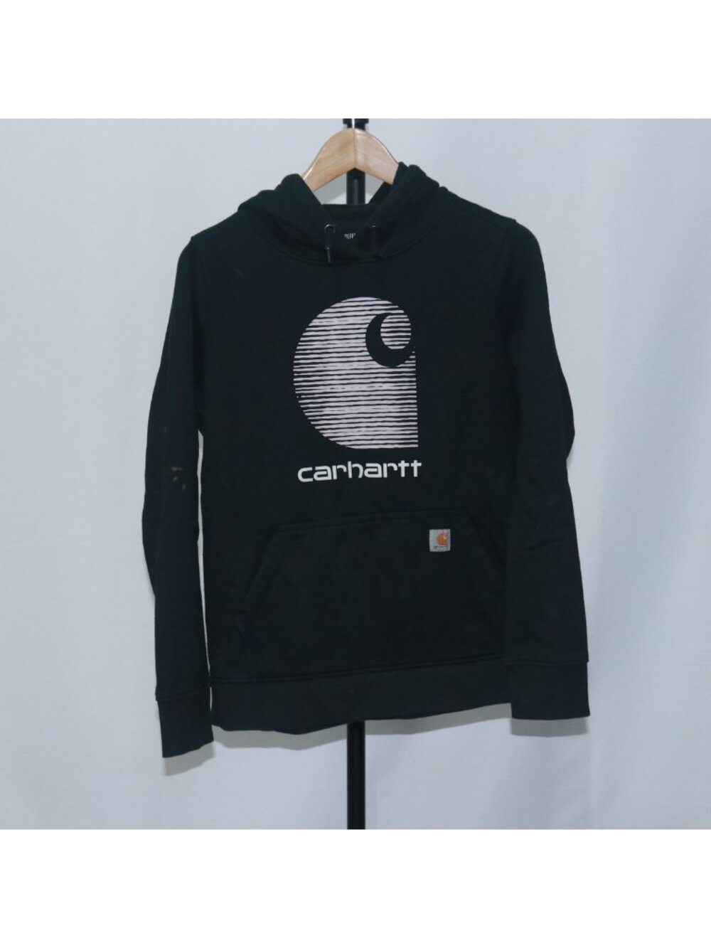 Carhartt Womens Y2K Long Sleeve Hoodie Black Double Chest Logo Size M